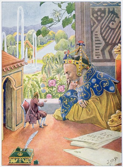 Gulliver décrit le système de gouvernement en Angleterre au roi de Brobdingnag, c.1900 - Jacques Marie Gaston Onfray de Breville (Job)